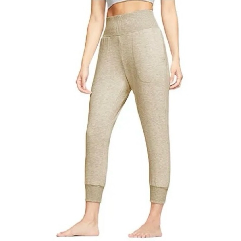 Nike Dri-Fit Yoga Flow 7/8 Pants Oat Joggers Sweatpants Ribbed Waist Cropped
